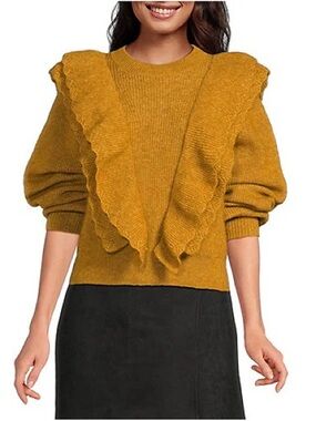 A loves A Crew Neck Long Sleeve Mohair Wool Blend Sweater Mustard Sz M